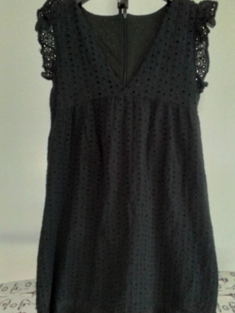 Black Eyelet Flutter Sleeve Women's Top